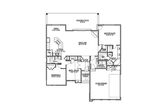 Floor Plan - Main Floor for Modern House Plan #1073-22 - 3 bed, 2 bath