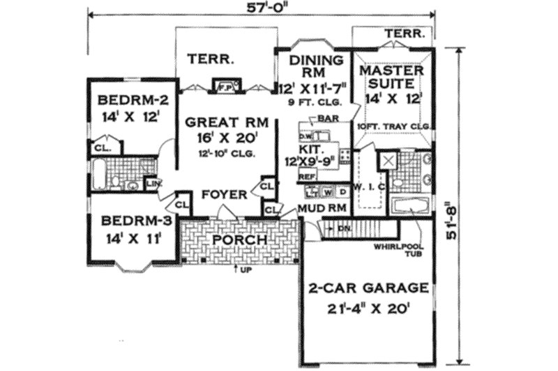 Dream House Plan - Floor Plan - Main Floor for Ranch House Plan #3-125 - 3 bed, 2 bath