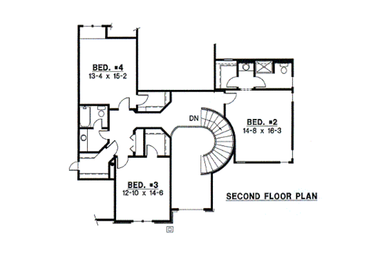 Floor Plan - Upper Floor for European House Plan #67-230 - 4 bed, 4 bath