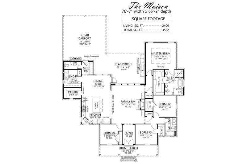 House Blueprint - Floor Plan - Main Floor for Southern House Plan #1074-103 - 4 bed, 2.5 bath