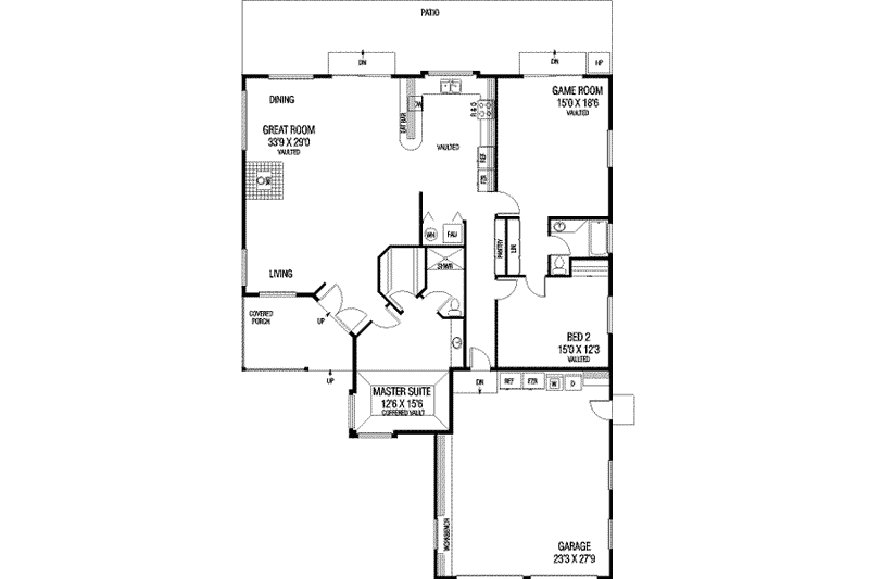 Home Plan - Floor Plan - Main Floor for Traditional House Plan #60-573 - 2 bed, 2 bath