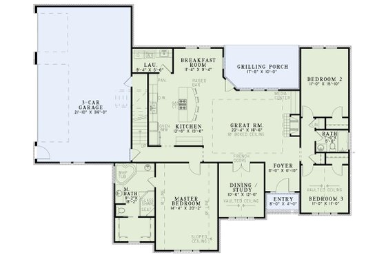 Floor Plan - Main Floor for Traditional House Plan #17-3274 - 3 bed, 2 bath