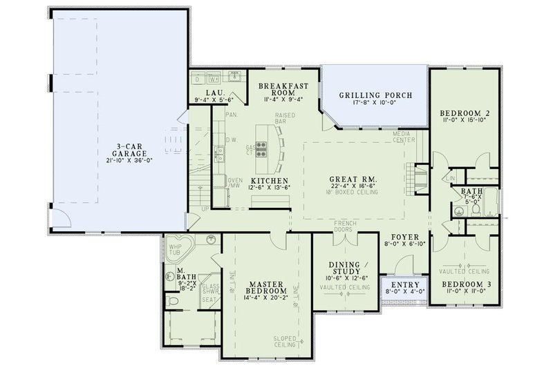 Dream House Plan - Floor Plan - Main Floor for Traditional House Plan #17-3274 - 3 bed, 2 bath