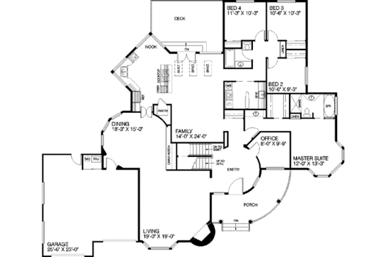Floor Plan - Main Floor for Ranch House Plan #60-217 - 4 bed, 2 bath