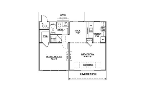 Floor Plan - Main Floor for Farmhouse House Plan #1073-42 - 1 bed, 1 bath