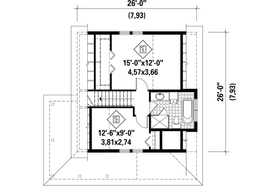 Floor Plan - Upper Floor for Country House Plan #25-4437 - 2 bed, 1 bath