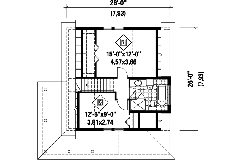 Country Style House Plan - 2 Beds 1 Baths 1288 Sq/Ft Plan #25-4437 ...