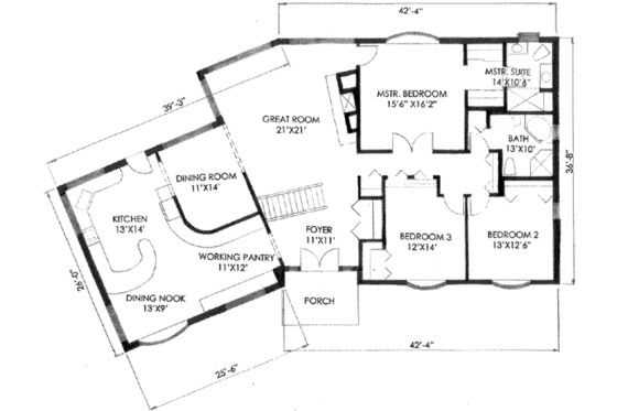 Floor Plan - Main Floor for Ranch House Plan #136-112 - 3 bed, 2 bath