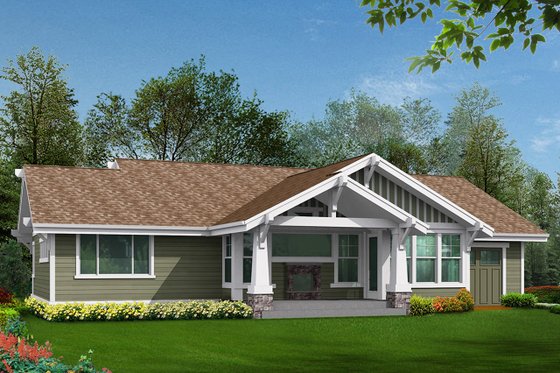 Exterior - Rear Elevation for Craftsman House Plan #132-570 - 2 bed, 2.5 bath