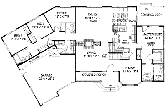 Floor Plan - Main Floor for Traditional House Plan #60-233 - 3 bed, 2.5 bath