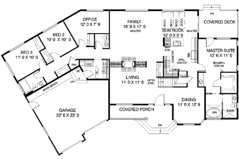 House Blueprint - Floor Plan - Main Floor for Traditional House Plan #60-233 - 3 bed, 2.5 bath