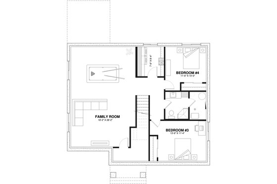 Floor Plan - Lower Floor for Farmhouse House Plan #23-2741 - 4 bed, 2 bath