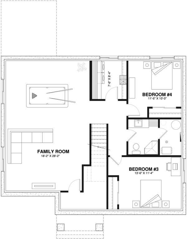 Dream House Plan - Farmhouse Floor Plan - Lower Floor Plan #23-2741