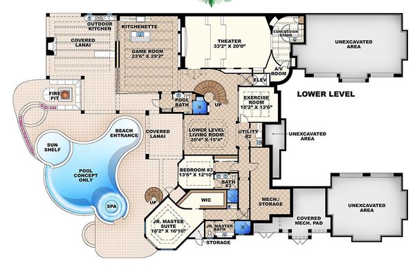 Mediterranean Floor Plan - Lower Floor Plan #27-466