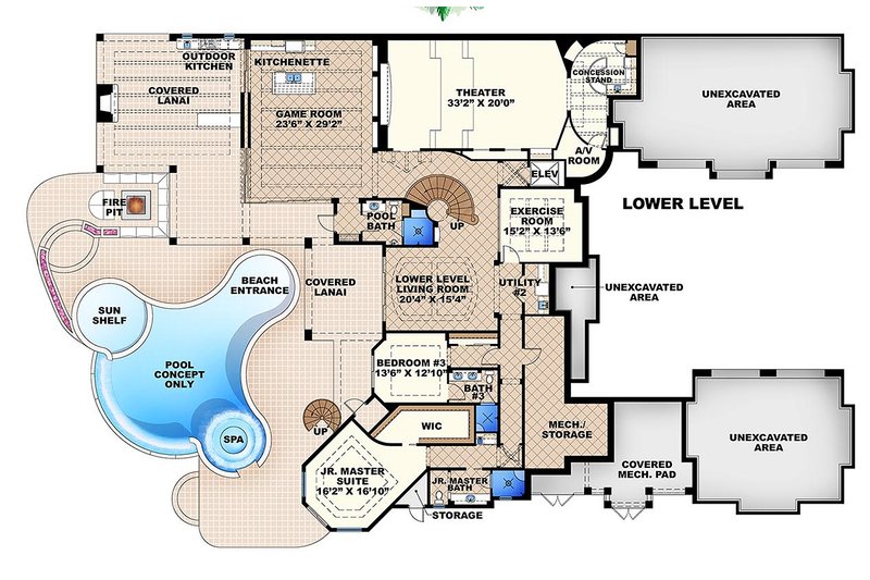 Dream House Plan - Floor Plan - Lower Floor for Mediterranean House Plan #27-466 - 6 bed, 7.5 bath