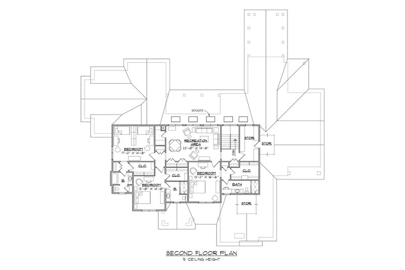 House Blueprint - Floor Plan - Upper Floor for Contemporary House Plan #1054-32 - 5 bed, 6.5 bath