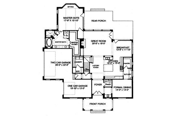 Floor Plan - Main Floor for Colonial House Plan #413-825 - 4 bed, 3.5 bath