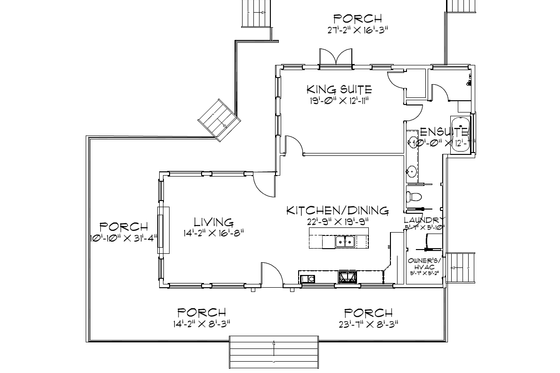 Floor Plan - Main Floor for Cabin House Plan #1109-10 - 1 bed, 1 bath