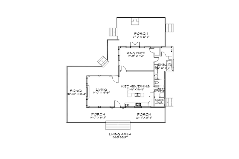 House Blueprint - Floor Plan - Main Floor for Cabin House Plan #1109-10 - 1 bed, 1 bath