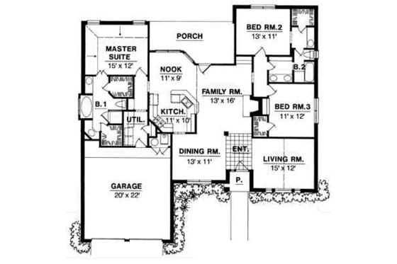 Floor Plan - Main Floor for Traditional House Plan #40-215 - 3 bed, 2 bath