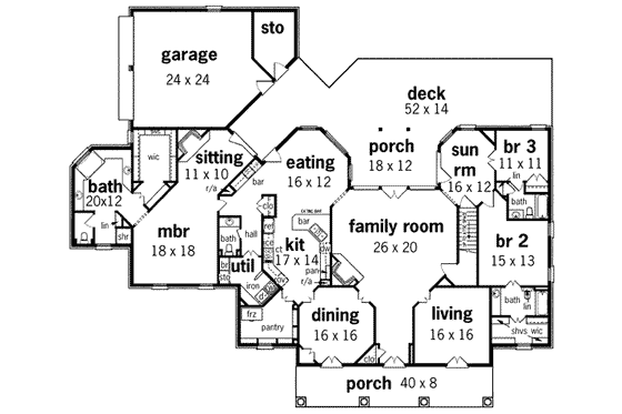 Floor Plan - Main Floor for Southern House Plan #45-214 - 3 bed, 3.5 bath