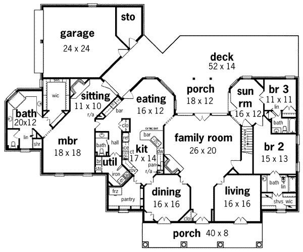 Home Plan - Southern Floor Plan - Main Floor Plan #45-214