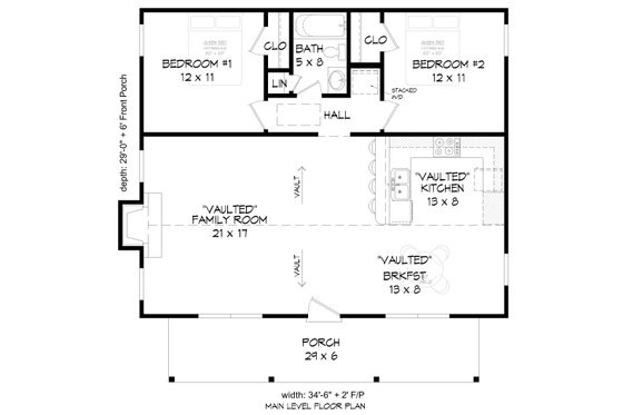 Floor Plan - Main Floor for Farmhouse House Plan #932-557 - 2 bed, 1 bath