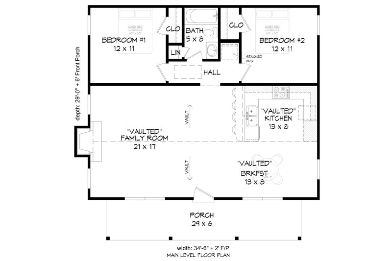 House Blueprint - Floor Plan - Main Floor for Farmhouse House Plan #932-557 - 2 bed, 1 bath