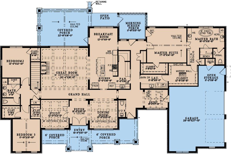 House Blueprint - Floor Plan - Main Floor for Craftsman House Plan #17-3451 - 3 bed, 3.5 bath