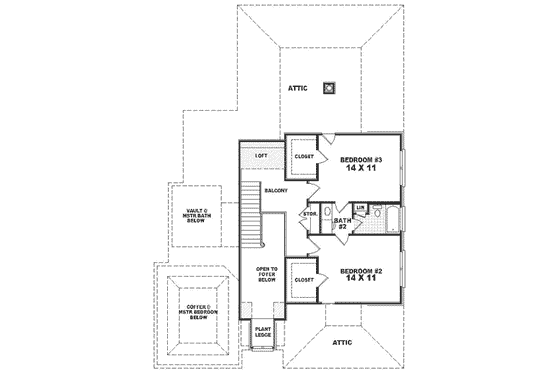 Floor Plan - Upper Floor for European House Plan #81-264 - 3 bed, 2.5 bath
