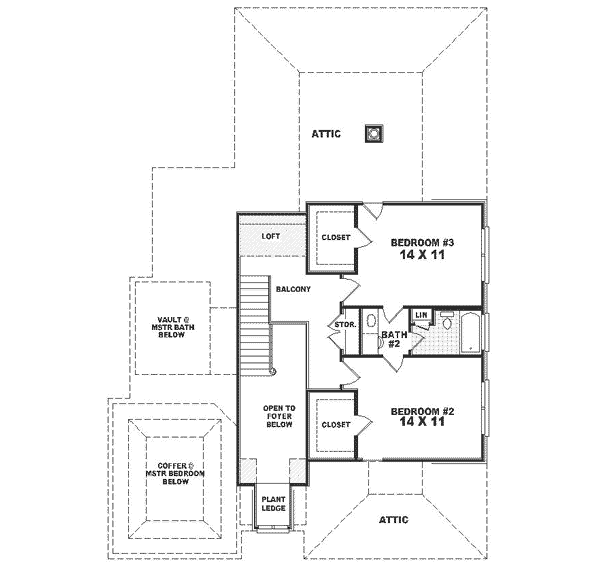 Floor Plan - Upper Floor for European House Plan #81-264 - 3 bed, 2.5 bath