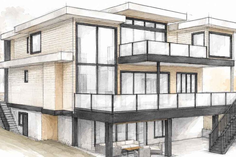 Architectural House Design - Exterior - Rear Elevation 1 for Contemporary House Plan #1101-70 - 3 bed, 3.5 bath