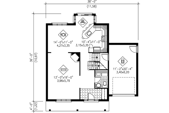 Floor Plan - Main Floor for Traditional House Plan #25-4257 - 3 bed, 1.5 bath