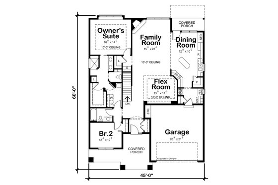 Floor Plan - Main Floor for Craftsman House Plan #20-2463 - 2 bed, 2 bath