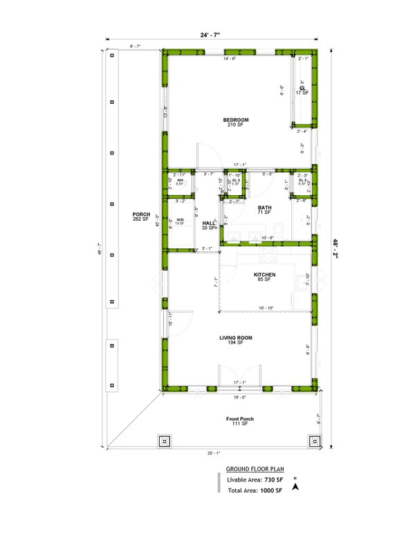 House Blueprint - Floor Plan - Main Floor for Craftsman House Plan #1106-87 - 1 bed, 1 bath