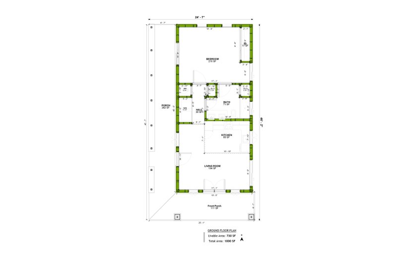 House Blueprint - Floor Plan - Main Floor for Craftsman House Plan #1106-87 - 1 bed, 1 bath