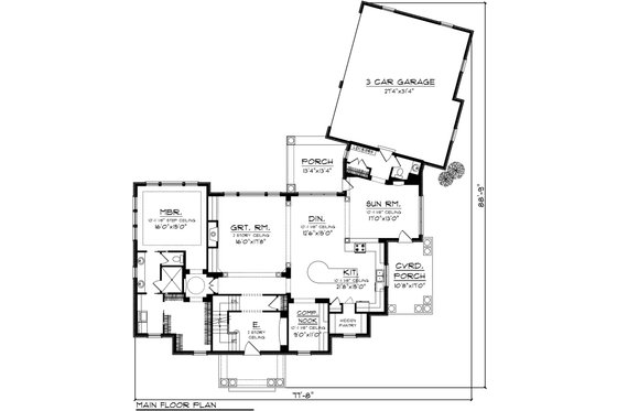 Floor Plan - Main Floor for Colonial House Plan #70-1144 - 4 bed, 3.5 bath