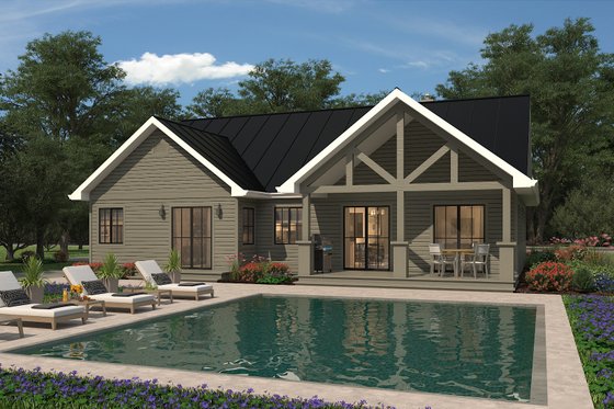 Exterior - Rear Elevation 1 for Ranch House Plan #427-11 - 3 bed, 2 bath