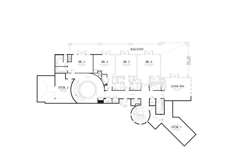 House Blueprint - Floor Plan - Upper Floor for European House Plan #48-624 - 8 bed, 6.5 bath