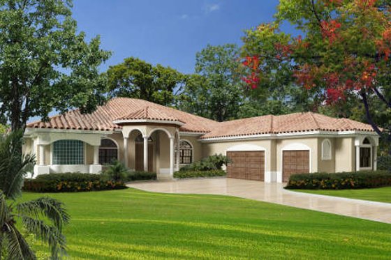Exterior - Front Elevation for Mediterranean House Plan #420-285 - 5 bed, 3.5 bath