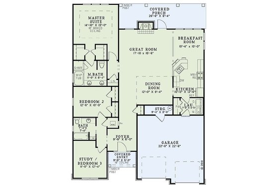 Floor Plan - Main Floor for European House Plan #17-2464 - 3 bed, 2 bath