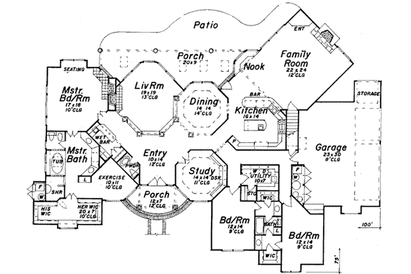Architectural House Design - Floor Plan - Main Floor for Mediterranean House Plan #52-194 - 3 bed, 2.5 bath