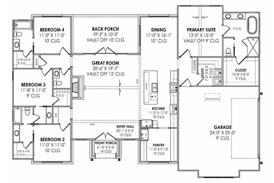 Floor Plan - Main Floor for European House Plan #1096-148 - 4 bed, 3.5 bath