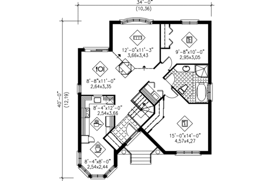 Floor Plan - Main Floor for Cottage House Plan #25-1202 - 2 bed, 1 bath