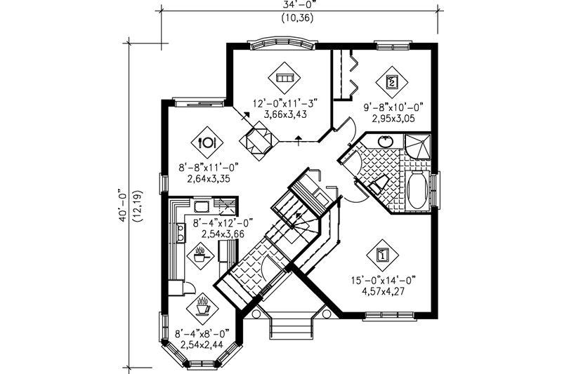 Dream House Plan - Floor Plan - Main Floor for Cottage House Plan #25-1202 - 2 bed, 1 bath