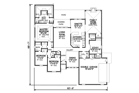 Floor Plan - Main Floor for Traditional House Plan #65-149 - 3 bed, 2.5 bath