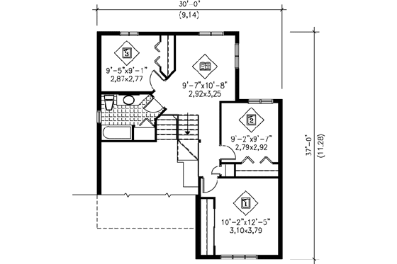 Floor Plan - Upper Floor for European House Plan #25-3019 - 3 bed, 2 bath