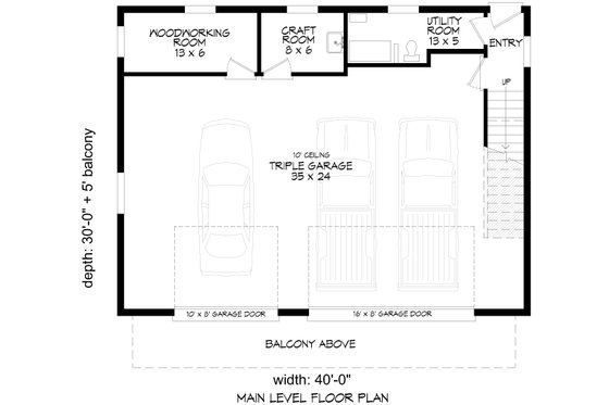 Floor Plan - Main Floor for Contemporary House Plan #932-1087 - 2 bed, 1.5 bath