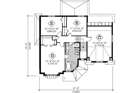 Floor Plan - Upper Floor for European House Plan #25-289 - 3 bed, 1.5 bath