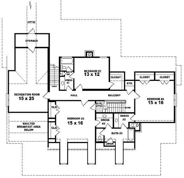 Colonial Floor Plan - Upper Floor Plan #81-634